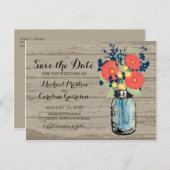 Mason Jar en Gerber Daisies redden de datum Aankondigingskaart (Voorkant / Achterkant)