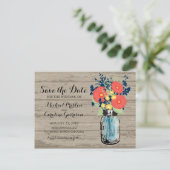 Mason Jar en Gerber Daisies redden de datum Aankondigingskaart (Staand voorkant)