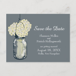 Mason Jar en Hydrangeas Save the Date Aankondigingskaart