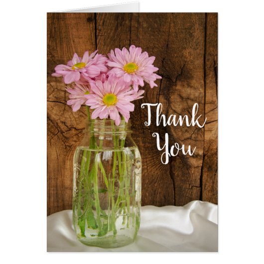 Mason Jar en Pink Daisies Barn Wedding Bedankt (Voorkant)