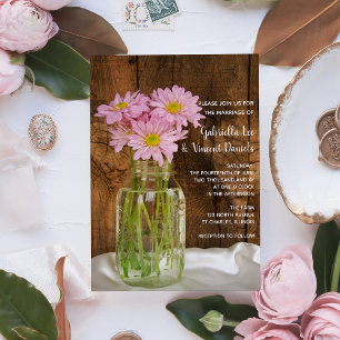 Mason Jar en Pink Daisies Country Barn Wedding Kaart