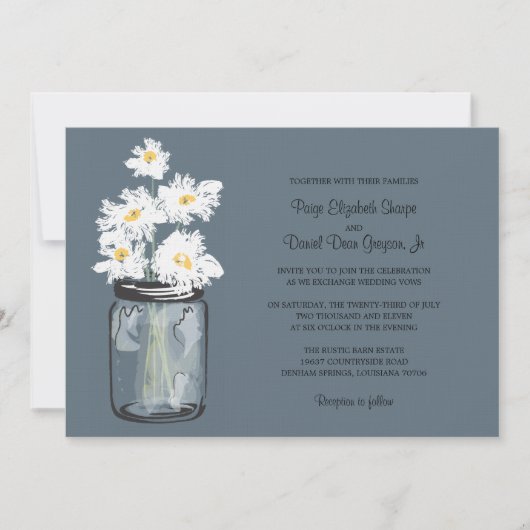 Mason Jar en White Daisies Wedding Kaart (Voorkant)