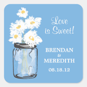 Mason Jar en White Daisies Wedding Vierkante Sticker