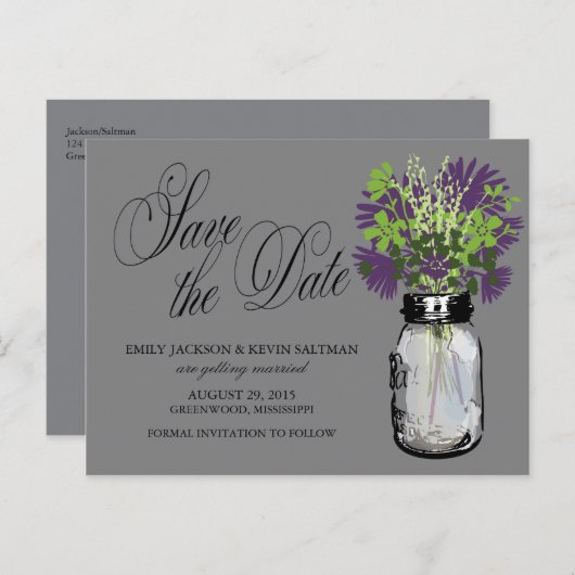 Mason Jar en Wildflower Save the Date Aankondigingskaart (Voorkant / Achterkant)