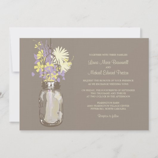 Mason Jar en Wildflower Wedding Invitations Kaart (Voorkant)