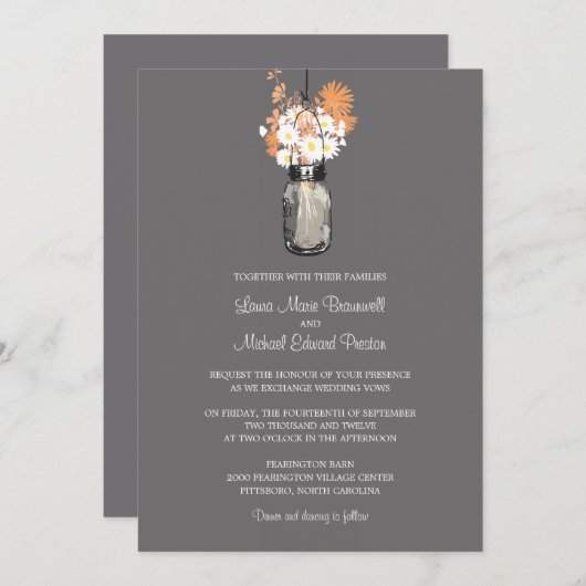 Mason Jar en Wildflower Wedding Invitations Kaart (Voorkant / Achterkant)