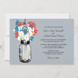 Mason Jar en Wildflower Wedding Invitations Kaart