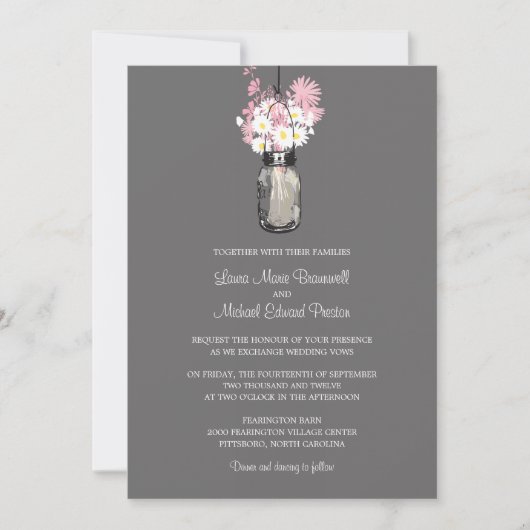 Mason Jar en Wildflower Wedding Invitations Kaart (Voorkant)