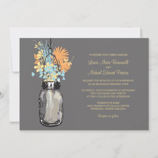 Mason Jar en Wildflower Wedding Invitations Kaart (Voorkant)