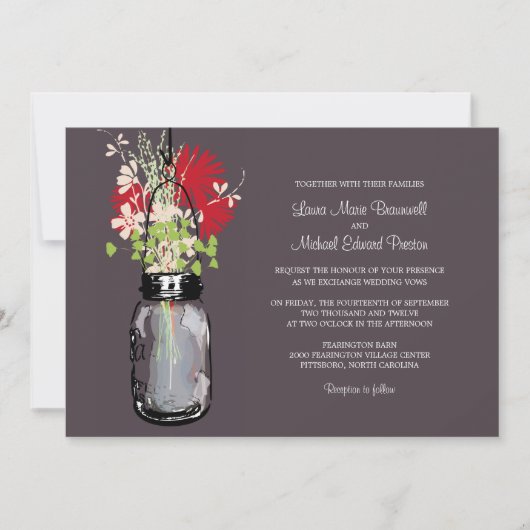 Mason Jar en Wildflower Wedding Invitations Kaart (Voorkant)