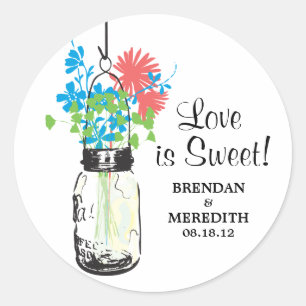 Mason Jar en Wildflowers Bruiloft Ronde Sticker