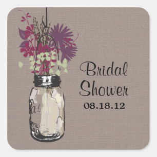 Mason Jar en Wildflowers Bruiloft Vierkante Sticker