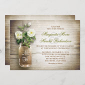 Mason jar en witte bloemen bruiloft uitnodigingen (Voorkant / Achterkant)