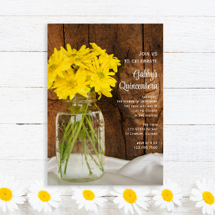 Mason Jar en Yellow Daisies Quinceañera Kaart