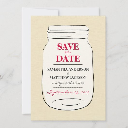 Mason Jar Enregistrer les cartes de dates - Rouge (Devant)