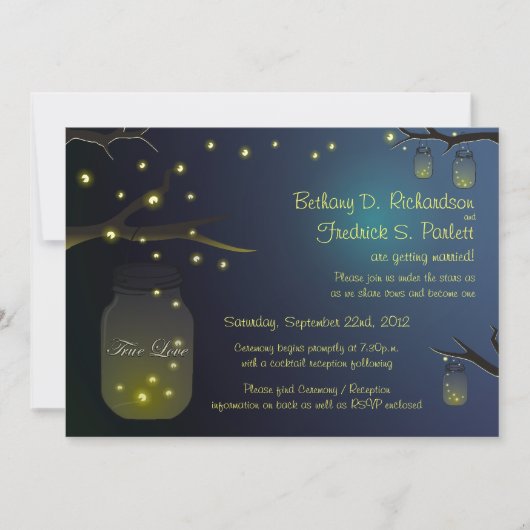 Mason Jar et Firefly Faire-part de mariage 5" x 7" (Devant)