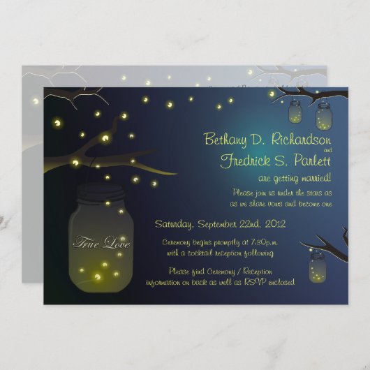 Mason Jar et Firefly Faire-part de mariage 5" x 7" (Devant / Derrière)