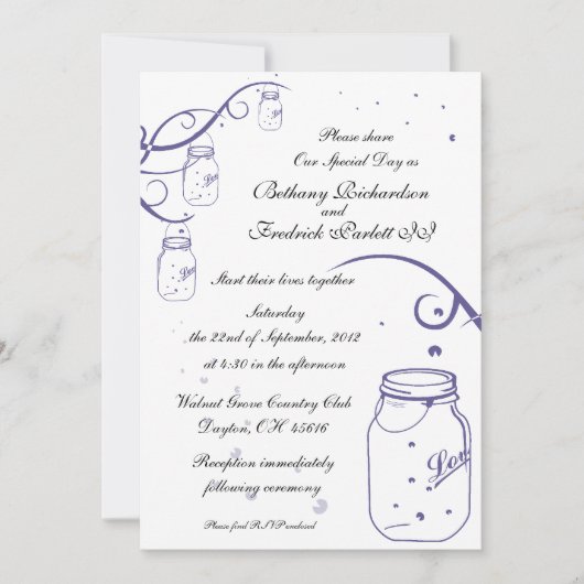 Mason Jar et Firefly Faire-part de mariage - Raisi (Devant)