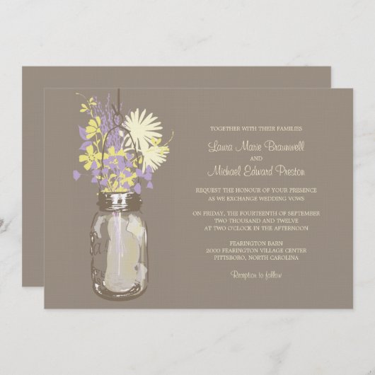 Mason Jar et invitations de mariage Fleurs sauvage (Devant / Derrière)