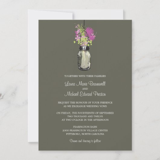 Mason Jar et invitations de mariage Fleurs sauvage (Devant)