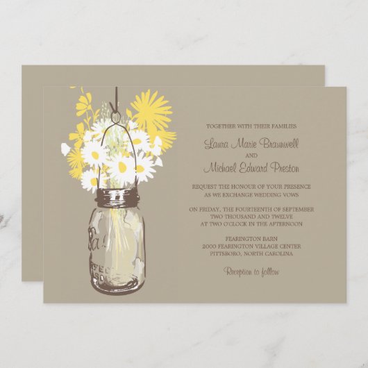 Mason Jar et invitations de mariage Fleurs sauvage (Devant / Derrière)