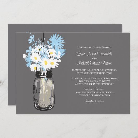Mason Jar et invitations de mariage Fleurs sauvage (Devant / Derrière)