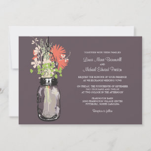 Mason Jar et invitations de mariage Fleurs sauvage