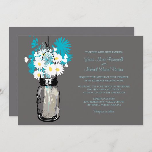 Mason Jar et invitations de mariage Fleurs sauvage (Devant / Derrière)