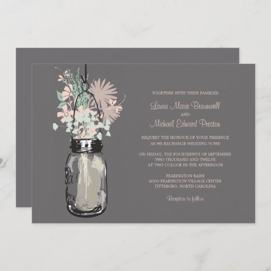 Mason Jar et invitations de mariage Fleurs sauvage (Devant / Derrière)