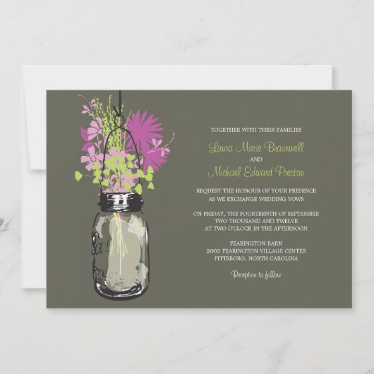 Mason Jar et invitations de mariage Fleurs sauvage (Devant)