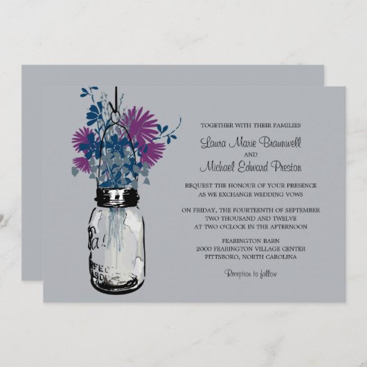 Mason Jar et invitations de mariage Fleurs sauvage (Devant / Derrière)