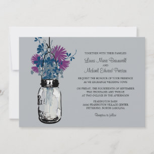 Mason Jar et invitations de mariage Fleurs sauvage