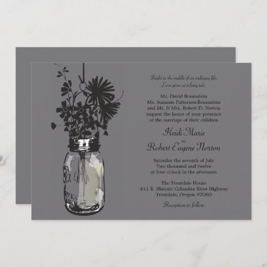 Mason Jar et invitations de mariage Fleurs sauvage (Devant / Derrière)