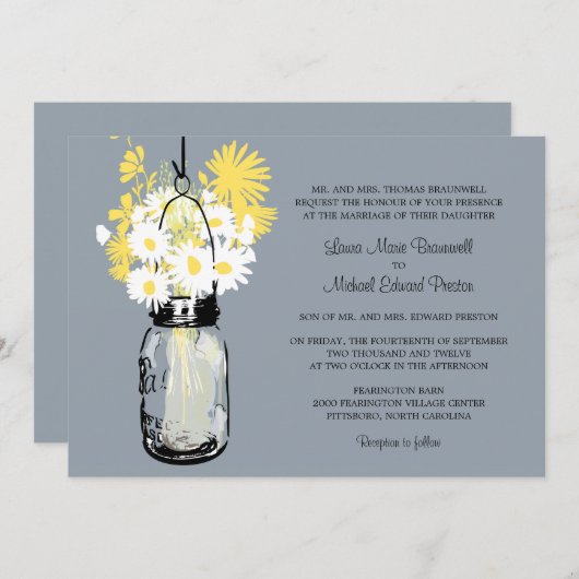 Mason Jar et invitations de mariage Fleurs sauvage (Devant / Derrière)