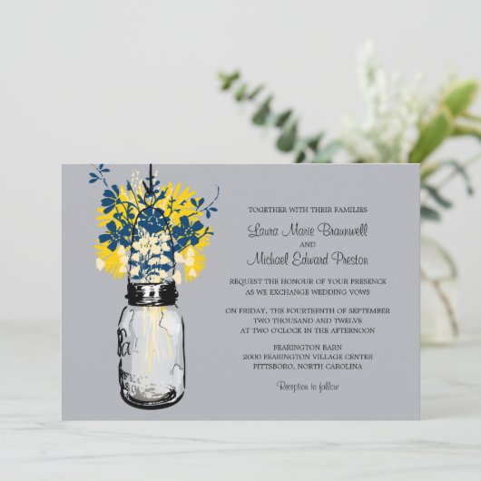 Mason Jar et invitations de mariage Fleurs sauvage (Debout devant)