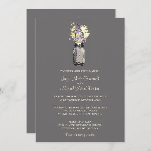 Mason Jar et invitations de mariage Fleurs sauvage (Devant / Derrière)