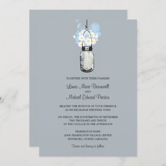 Mason Jar et invitations de mariage Fleurs sauvage (Devant / Derrière)