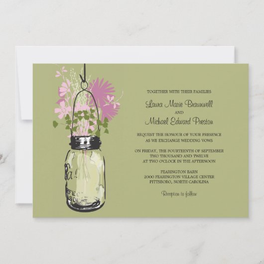 Mason Jar et invitations de mariage Fleurs sauvage (Devant)