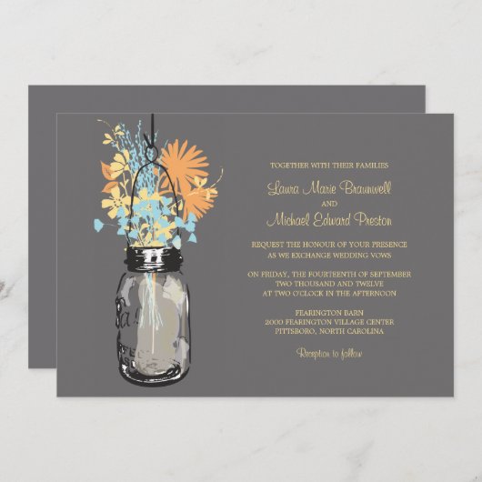 Mason Jar et invitations de mariage Fleurs sauvage (Devant / Derrière)