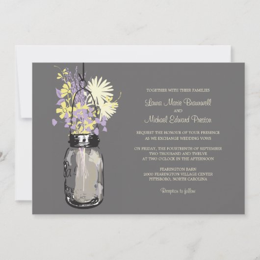 Mason Jar et invitations de mariage Fleurs sauvage (Devant)