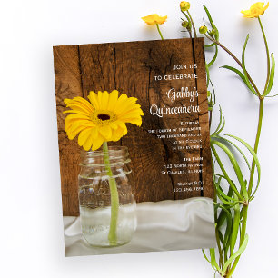 Mason Jar et Jaune Daisy Quinceañera Invitation