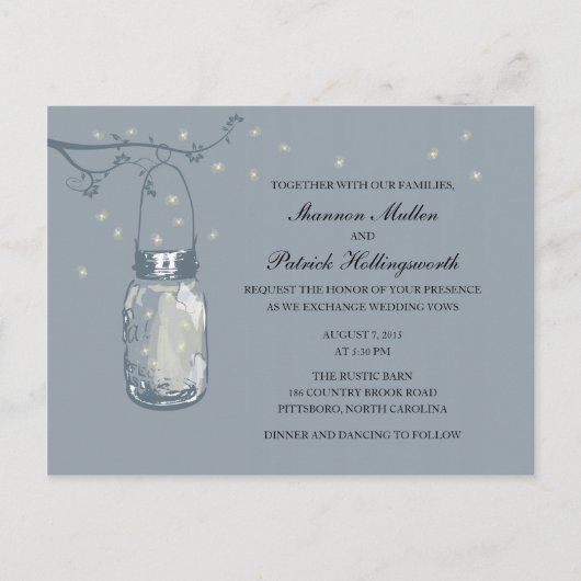 Mason Jar et lucioles Invitations de mariage (Devant)