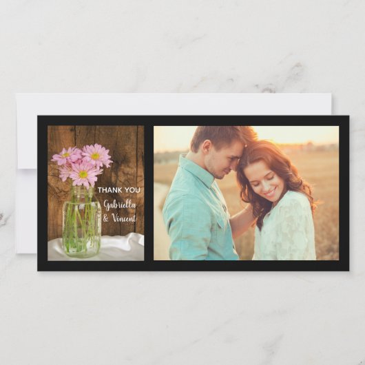 Mason Jar et rose Daisies Barn Mariage Merci (Devant)