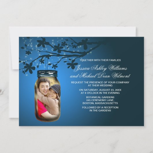 Mason Jar Evening Outdoor Weddenschap Kaart (Voorkant)