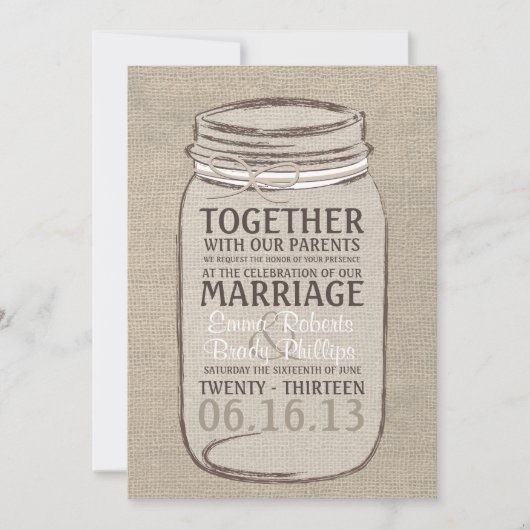 Mason Jar Faire-part de mariage russe - Beige blan (Devant)