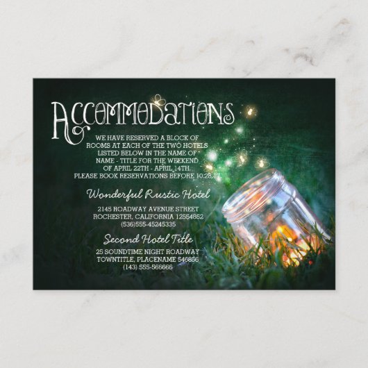 mason jar fireflets carte d'hébergement mariage (Devant)