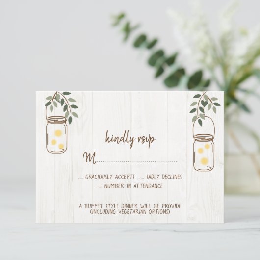 Mason Jar & Fireflies Mariage rustique Cartes RSVP (Debout devant)