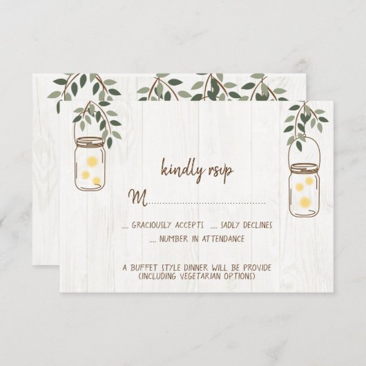 Mason Jar & Fireflies Mariage rustique Cartes RSVP (Devant / Derrière)