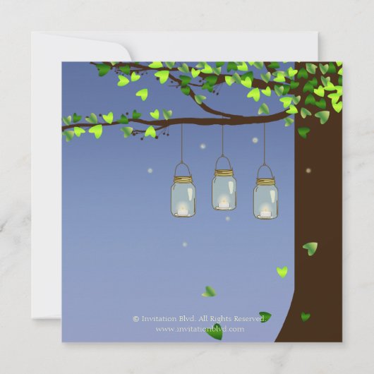 Mason Jar Fireflies Oak Tree Weddenschap Kaart (Achterkant)