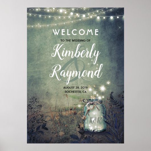 Mason Jar Fireflies Rustic Mariage Affiche de bien (Devant)